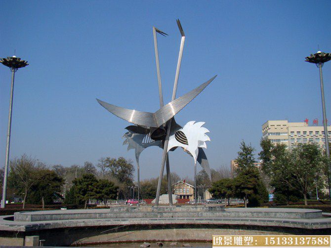 动物抽象景观不锈钢雕塑 仙鹤不锈钢雕塑制作