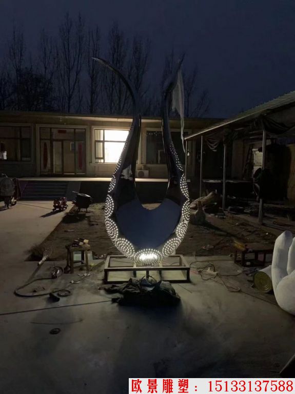 不锈钢抽象天鹅雕塑 发光灯光抽象动物天鹅2