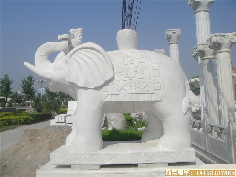 汉白玉大象石雕 动物景观石雕塑 大象雕塑寓意