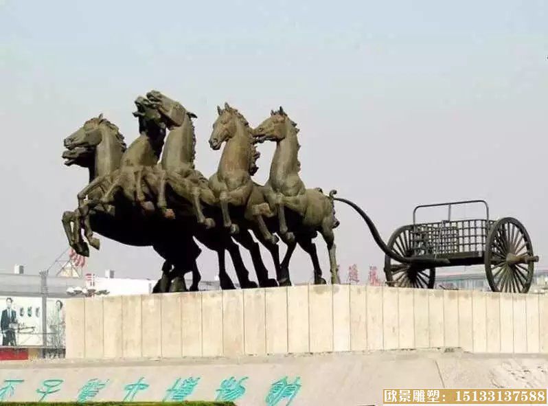 六匹马拉车雕塑 铜雕景观雕塑 马车雕塑厂家定制