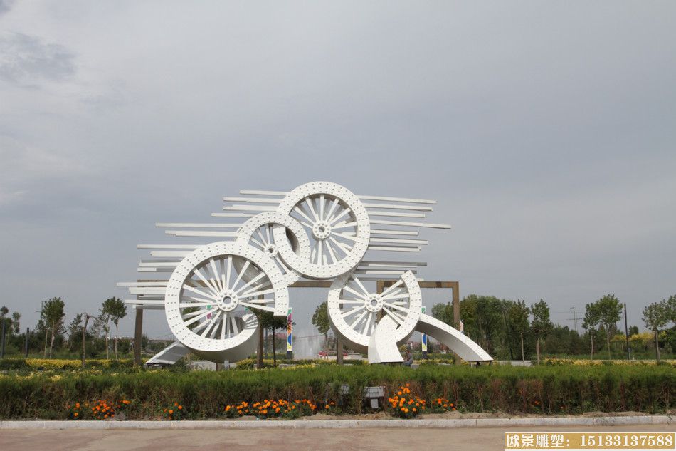 不锈钢车轮雕塑设计 技术学院不锈钢雕塑
